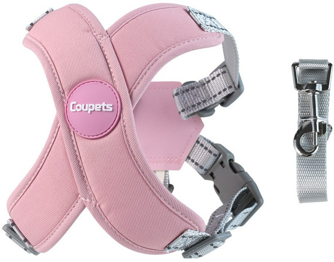 쿠펫츠 강아지 x형 5초 하네스 + 리드줄 세트, 핑크, 1세트