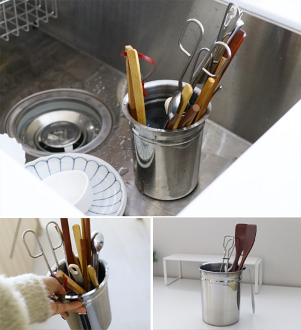 (국산 SUS304스텐) 수저 조리도구 설거지통 (불림통 쓰레기통), 1개