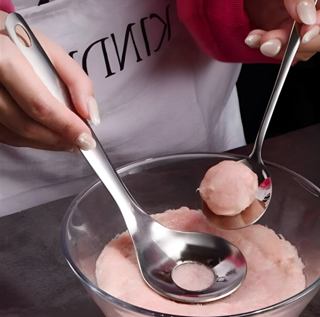 쿠코아 긴 손잡이 스테인리스 미트볼 메이커 편리한 완자 제조기 가정용 완자 스푼 2P세트, 2개, 실버