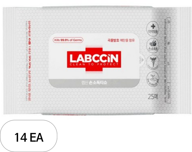 랩신 손소독 티슈, 25매입, 14개