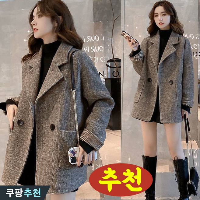 80kg까지 날씬해보이는 여성 트위드 정장 자켓 가을 겨울 빅사이즈 루즈핏 간절기 모직 코트 페티슨 외출 아우터 방한복 기모 하프 외투 큰옷 2xl 캐주얼 데일리 트렌디 잠바 재킷