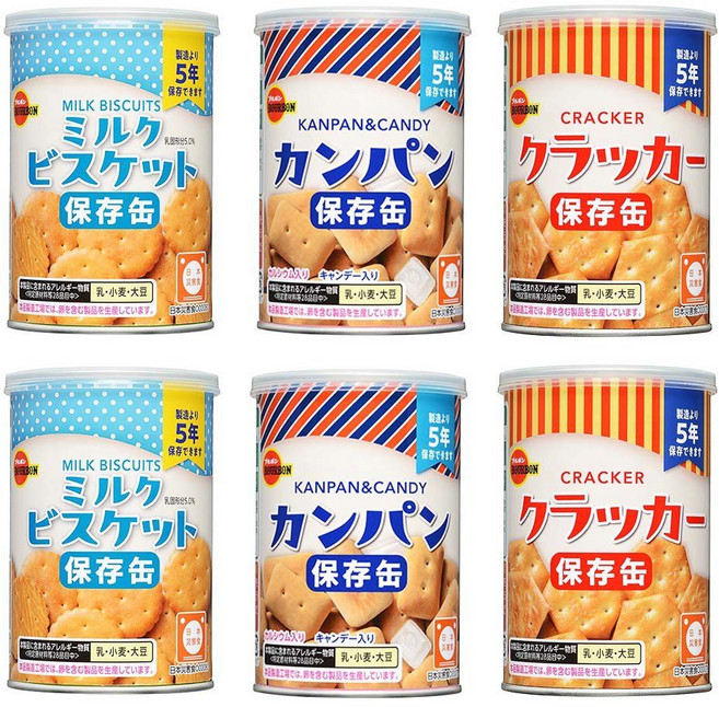 (일본 재난비상식량) Bourbon 버번 비스킷 크래커 통조림 6캔 보존기한 5년, 6개, 159g