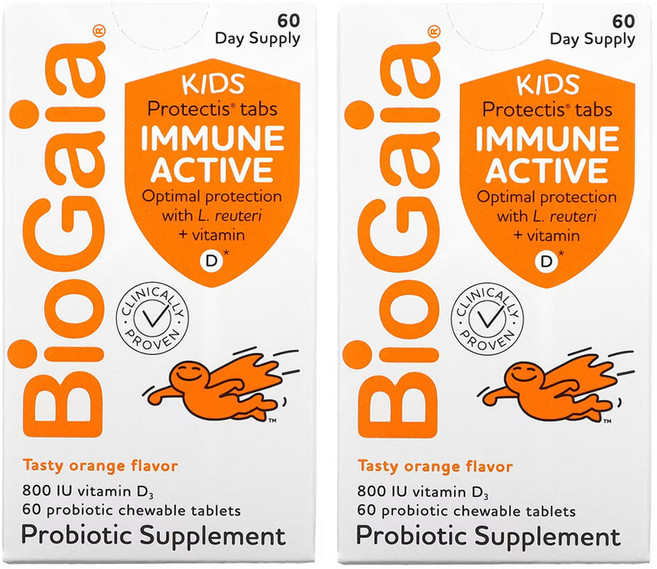 바이오가이아 유산균 비타민d 이뮨액티브 오렌지 60츄어블정 2개, 60정, 60정