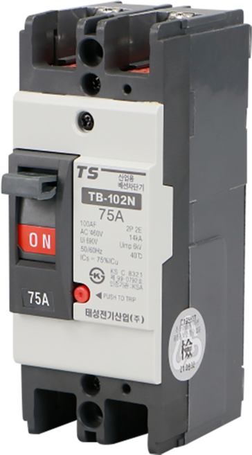 전기 산업용 배선차단기 TB 102N 2P 75A 14kA 전기실 가설 분전함 MCC 판넬 태성전기산업, 1개