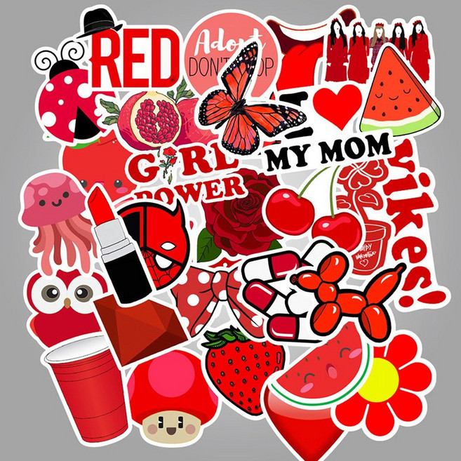 올리브파티 감성 캐리어 노트북 여행 방수 스티커 50P 세트, 2세트, 레드걸