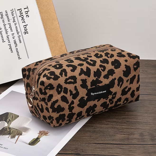 여성용 화장품 수납 호피무늬 미니 사각 파우치 2개입 세트