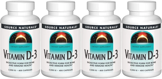 Source Naturals 소스내추럴스 비타민 D3 50mcg(2000IU) 캡슐, 4개, 400정 - 쿠팡