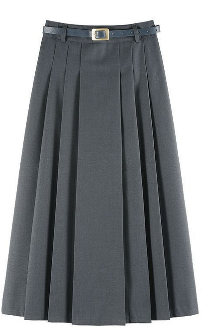 여성용 빅 사이즈 미디 정장 주름스커트 하이웨스트 A라인 스커트 벨트 장식