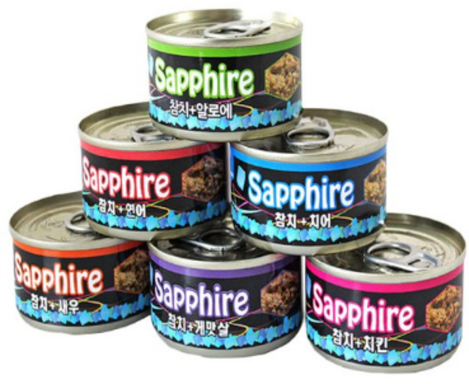 반려묘 고양이간식 고양이캔 사파이어 80g 24캔 6종 콤보, 6.참치+치어, 24개
