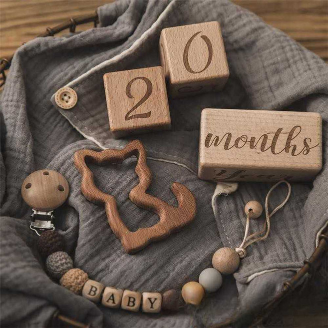 북유럽 스타일 아기 블럭달력 디데이 포토 원목 조립 캘린더 장식 로그 블록 마일스톤, 1개, 블루마일스톤(일수포함)