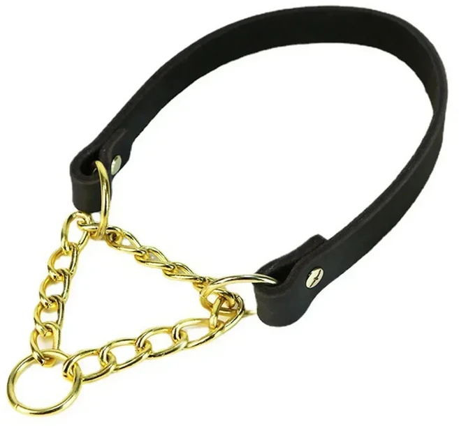 노풀 마틴게일 개 목줄 스테인리스 스틸 슬립 체인과 내구성 있는 가죽으로 제작된 트레이닝, 01 L (neck 43-53cm)