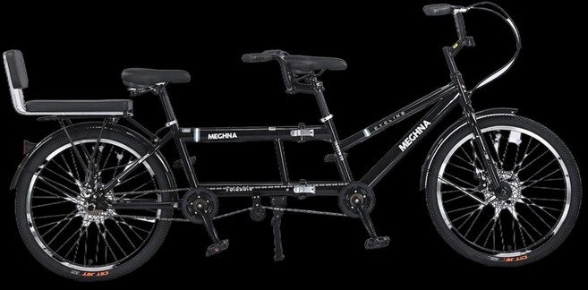 2인용 자전거 접이식 다인승 변속 커플 관광지 바이크, 1개, 1cm, 클래식블랙 24인치