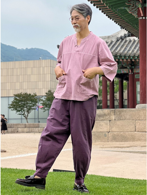 백제봉 생활한복 남자 여름 7부 살창무늬 목단추 저고리 바지 한벌 세트 개량한복 남성 법복 승복 절복 4색상