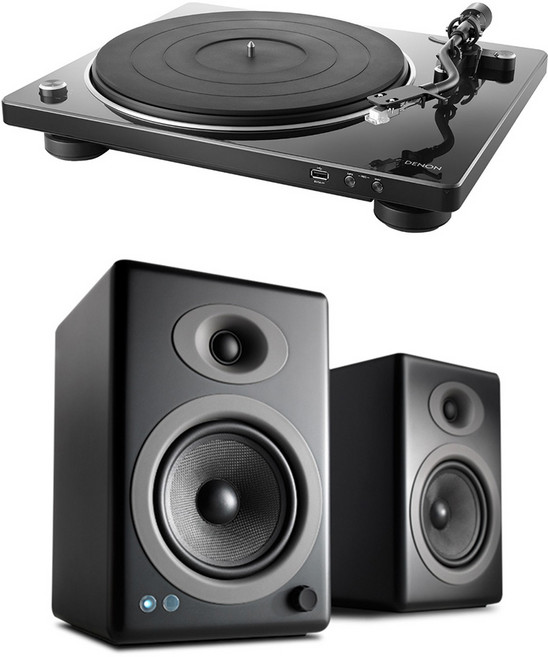 데논 DP-450USB 턴테이블 + 오디오엔진 A5+ BT 스피커 오디오, 블랙, 블랙