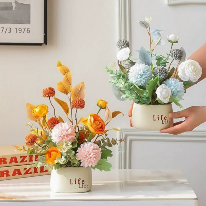 젠도바 인테리어 화분 꽃병 화병 세트 조화, 1개, 블루