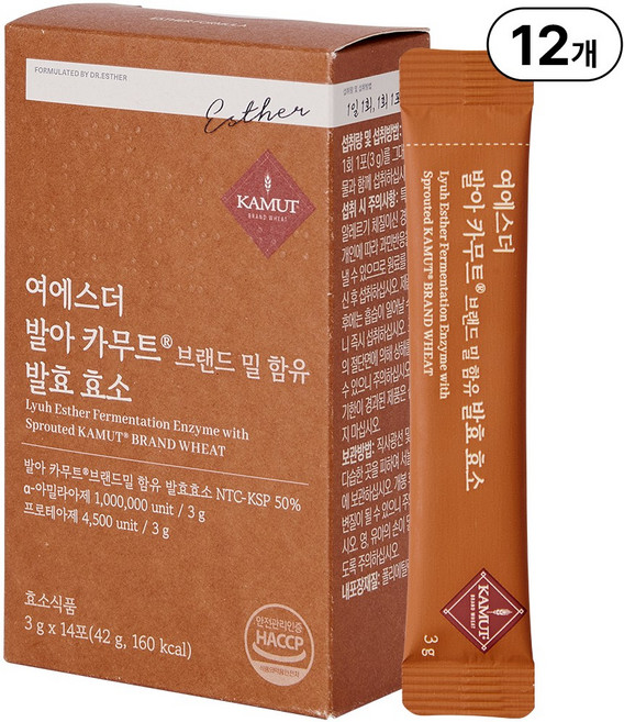 본사직영 여에스더 발아 카무트® 브랜드 밀 함유 발효효소(100만 unit 효소역가) 국민영양 프로젝트, 12박스, 14회분