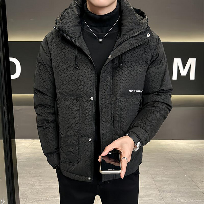 潮流連帽加厚羽絨外套 男士冬季防風保暖運動長版