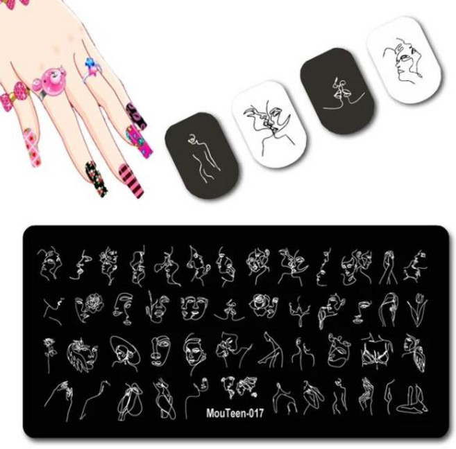 네일용스티커 슬림 네일 스텐실 만화 스타일 캐릭터 아름다운 어린 스탬핑 플레이트 달 손톱용 005, 1개, 23 mouteen-017