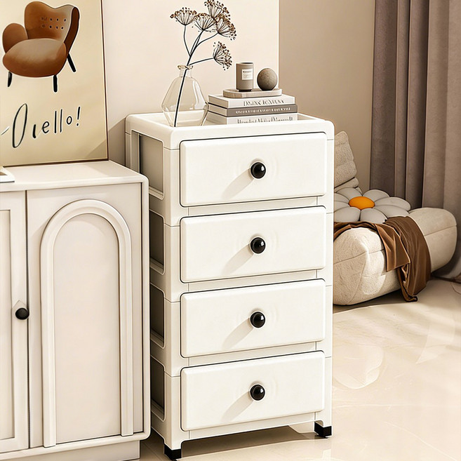 Mosashoe 서랍장 다용도 틈새 수납장 플라스틱 서랍장 침대협탁 3단 4단 5단, 아이보리