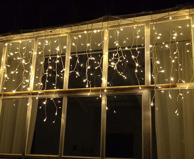 크리스마스 LED 24V 고드름 전구 캠핑 줄조명 파티라이트 154구, 웜색 전원코드 불포함(연결용), 1개