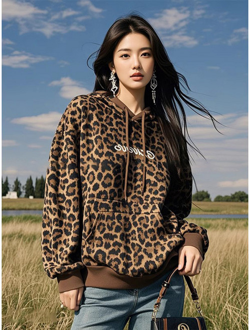 COSYEVNO 여성 후드 가을 빅사이즈 루즈핏 패션 호피 프린트 긴팔 상의 lyjwy27