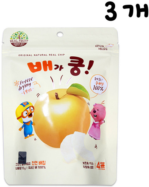 리더스인팜 뽀로로 동결건조 과일칩 배가 쿵, 배, 3개, 15g
