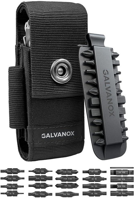 Galvanox 21개의 플랫 엔드 스크루 드라이버 비트 및 홀더가 있는 멀티 툴용 나일론 칼집 - 포켓과 세트가 케이스 벨트 홀스터 파우치 포함 Leatherman과 호환 (, Galvanox 21개의 플랫 엔드 스크루 드라이버 비