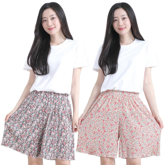 꽃주름 까실이 5부팬츠 1＋1 2종세트 여름 플라워 쿨원단 아이스 시원하고 가벼운 홈웨어