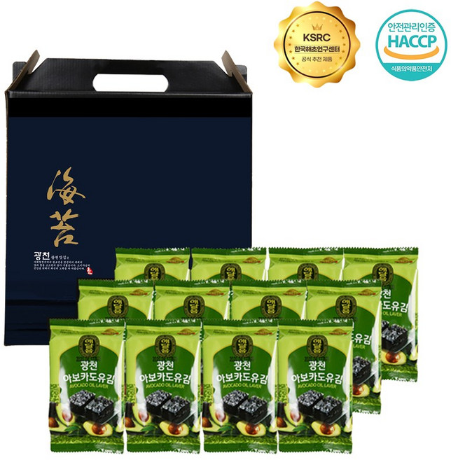 광천 해달음 아보카도유 도시락김 12봉 고급선물세트, 1세트