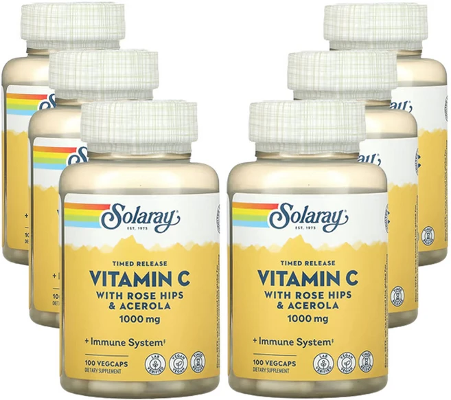 솔라레이 서방형 비타민C 로즈힙 및 아세로라 함유 1 000mg 베지 캡슐 100정, 6개 - 쿠팡