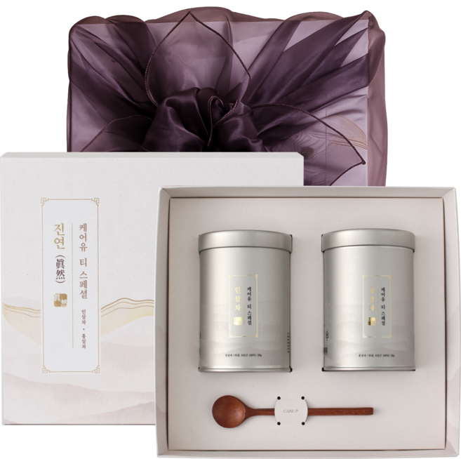 케어유 인삼 홍삼 티 스페셜 진연 전통 차 선물세트(보자기포장) + 쇼핑백, 1개, 1개입, 60g