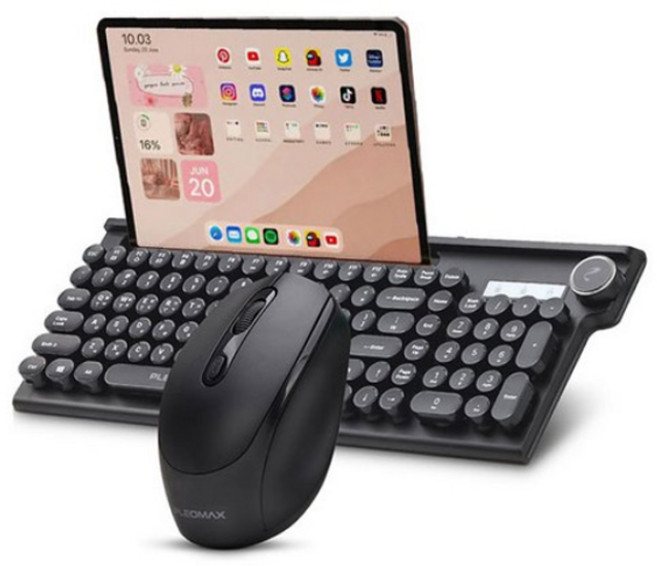 PLEOMAX PBC-500 타자기모양 키보드 마우스 세트 레트로 무선 블루투스 겸용, 블랙, 직접입력, 일반형