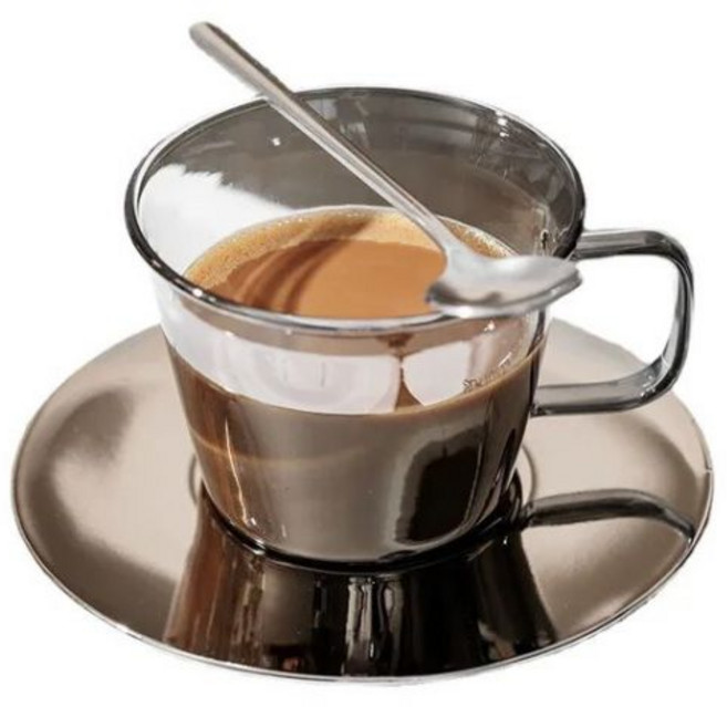 유리 실버 디스크 시니어 센스 커피 컵 세트 크리에이티브 머그잔 라이트 럭셔리 굿씽 애프터눈 티 라떼 음료용기, 301-400ml, Silver, 1개