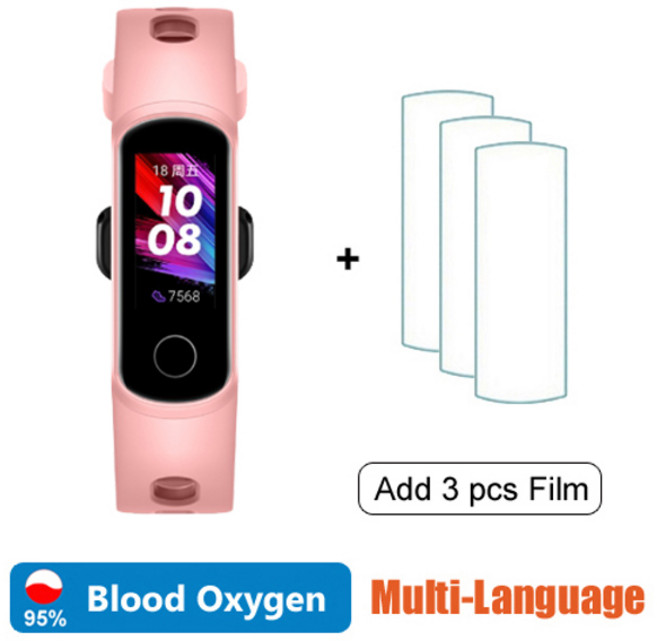 Original Honor Band 5i 스마트 팔찌 명예 스마트 워치 수면 수영 스포츠 트래커 SpO2 Blood Oxygen for xiaomi, 핑크 추가 필름, 핑크 추가 필름