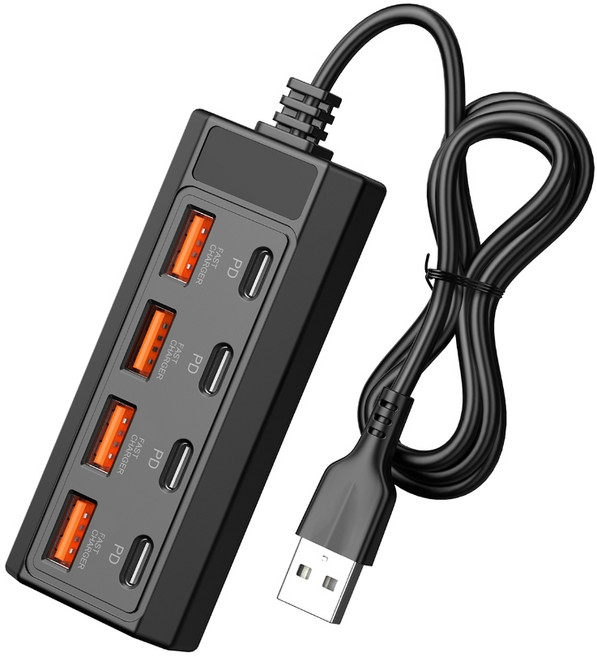 4개의 USB 및 4개의 Type C 포트가 있는 멀티 포트 USB 충전 어댑터 분배기 여행 및 사무실 사용에 적합