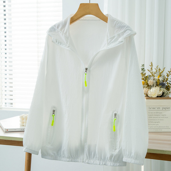 여성용 여름에 시원한 윈드브레이커 아우터 데일리룩 캐주얼 여름 가벼운 통기성 아우터 비보뉴, 화이트