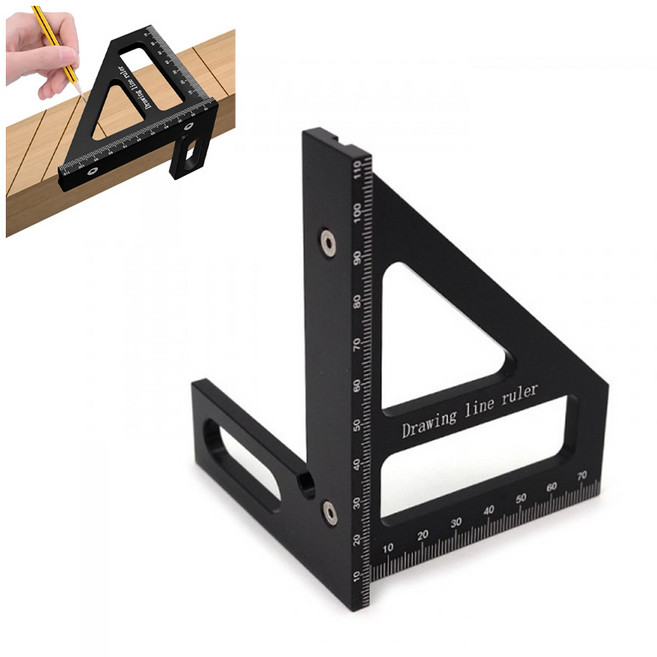 아이베란다 3각면 입체 목공 알루미늄 직각자, 1개, 블랙