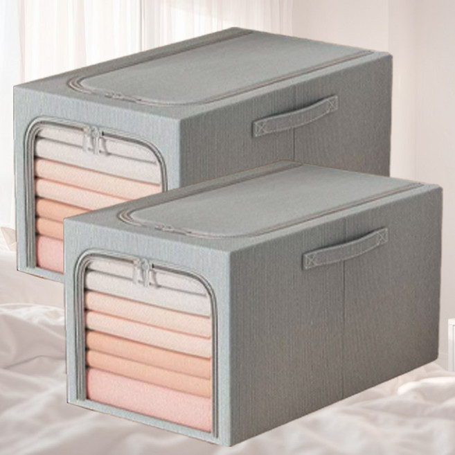 레디박스 옥스포드 천 투명창 대용량 옷 의류 이불 정리함, 2개, 실버그레이
