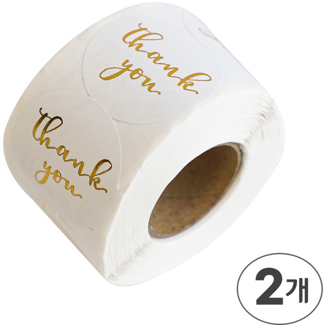디어플레이스 포장 데코 롤 스티커 500매 17종, 2롤, T-1_땡큐 금박 원형 x 3.8cm