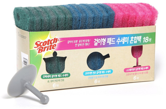 스카치브라이트 걸이형 패드 수세미 강력세척 6p + 후라이팬용 6p + 스크래치방지 6p 혼합팩 세트, 1세트