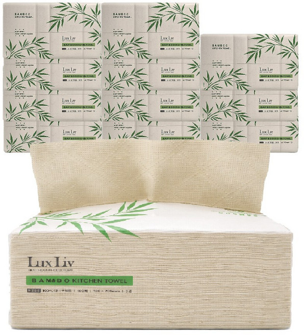 럭스리브 먼지없는 3겹 무형광 천연 뽑아쓰는 대나무 뱀부 키친타올, 100매, 6개