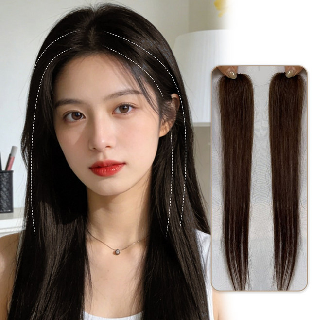 지비킹 여자 옆머리 가발 양쪽세트 인모 100% 40cm, 1개, 모카브라운