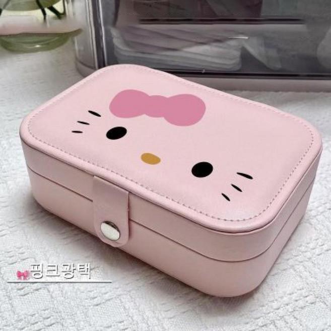 LOVEND 헬로키티 주얼리 케이스 팔찌 귀걸이 수납함 휴대용 여행 액세서리 케이스, 1개, 핑크