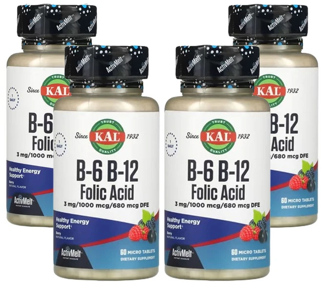 칼 B-6 B-12 엽산 베리 60 마이크로정, 60정, 4팩 - 쿠팡