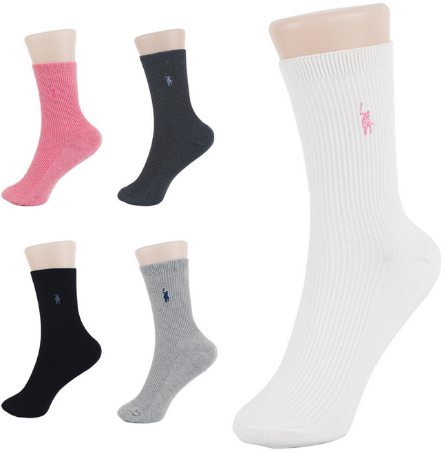 콩이스토어 폴로나이즈 여성 골지 자수 장목 양말 (5켤레)
