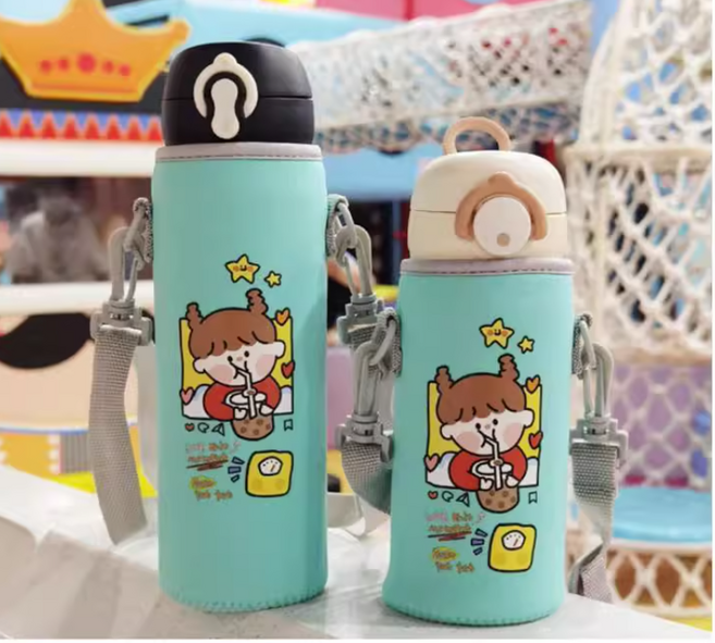 뚱보 350/400/500 보냉온 텀블러 생수 물병 파우치 가방, 밀크티, 1개