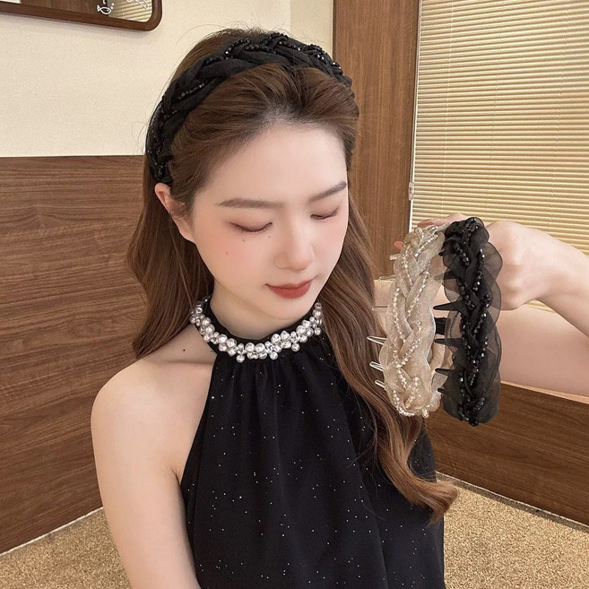 HALOPICK 여성 볼륨업 꽈베기 블링블링 빗살 헤어밴드 머리띠