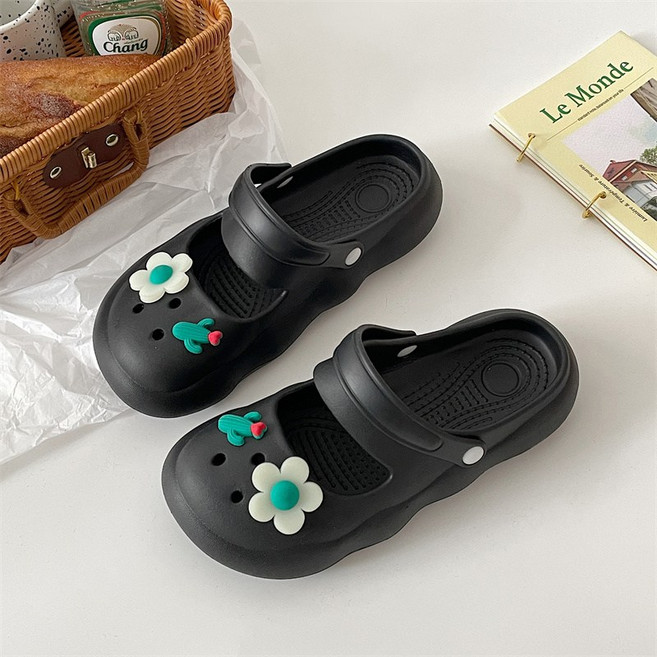 곰돌이샵 귀여운 선인장 파츠 메리제인 EVA 샌들 슬리퍼 발레코어 클로그 여성 아쿠아 샌들