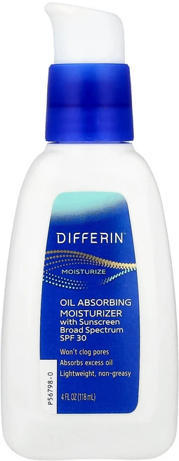 Differin 자외선 차단제 함유 오일 흡수 모이스처라이저 SPF 30 118ml(4fl oz) Differin (디페린), 1개, 118ml - 쿠팡