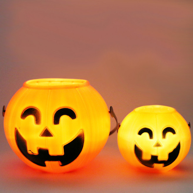 호박바구니 대 1개 흔들리는 티라이트 1개 세트 16x13.5Cm 호박 사탕 바구니 할로윈 파티 소품 장식